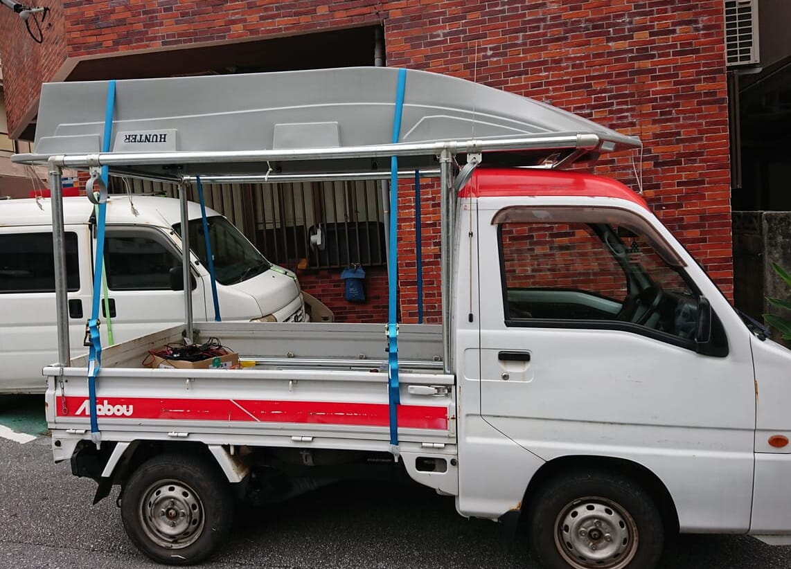 軽トラに単管パイプでボート用キャリアを自作 沖縄カンパチ ジギング